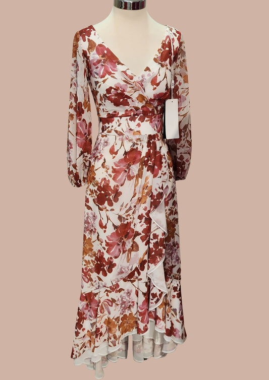 Floral chiffon mother of the bride dress with V neckline