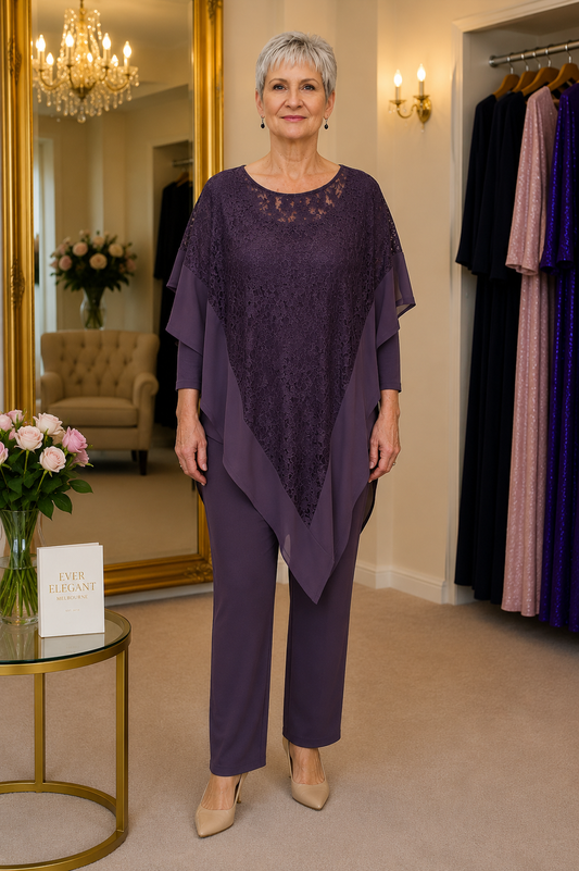 Aubergine Pantsuit with Lace Overlay Tabard | Mother of the Bride Outfit | Personal Choice 17173 .