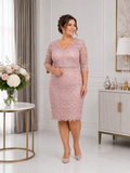 Plus size mother of the bride outfit in blush pink lace  for wedding mothers available at Ever Elegant Melbourne