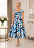 Elegant blue and ivory floral occasion dress for mother of the bride or groom by Veromia