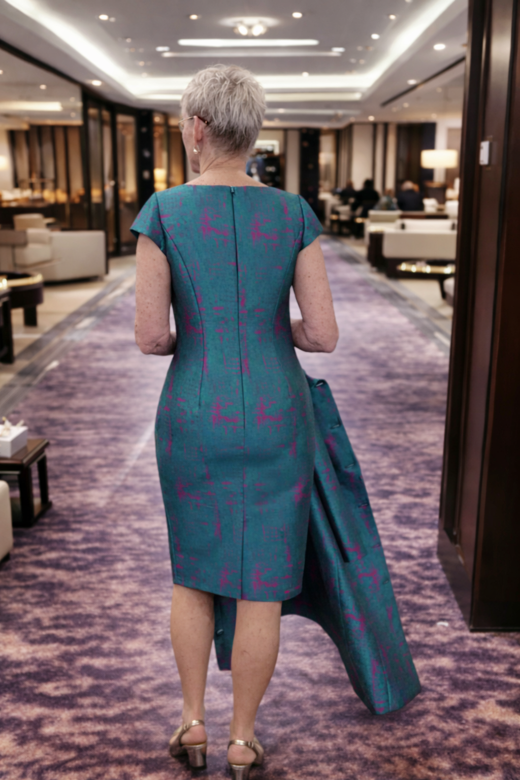 back view jade brocade coat and dress set formal occasion wear Australia