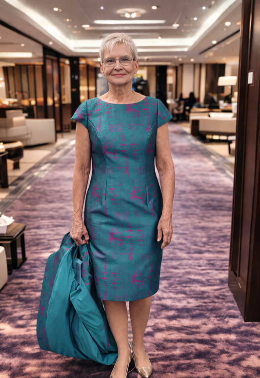 fitted mother of the bride dress with long coat formal wedding outfit Melbourne