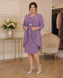 Elegant purple midi dress and jacket from Veromia designer range, part of the Plus size collection at Ever Elegant.