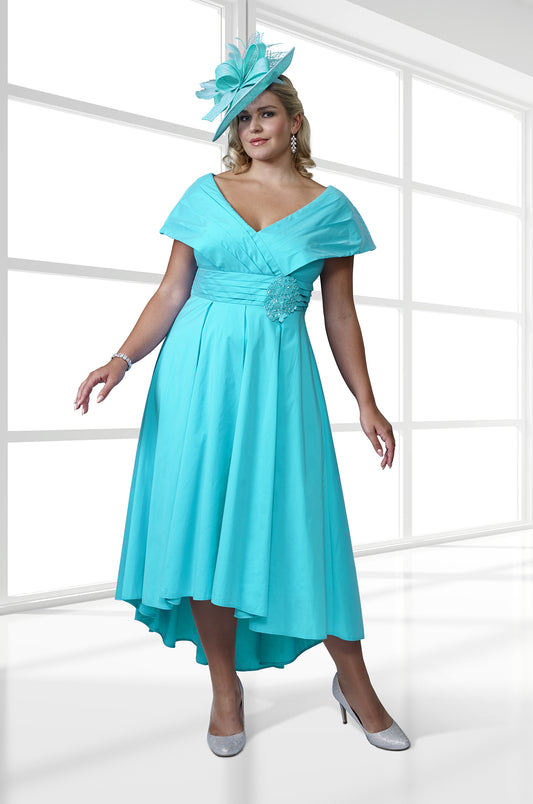 Veromia's Dressed Up Plus Size Turquoise Dress with Beaded Lace Applique, part of our Veromia designer range, our Dress collection | DU517 | Size 18 to 28.