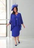 Plus size royal blue mother of the bride dress with chiffon jacket – Veromia