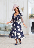 Plus size mother of the bride navy dress – DU666 fit and flare style