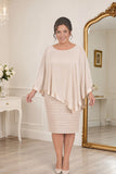 Veromia dress with chiffon drape in champagne for mothers of the bride or groom dresses.