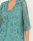 Close-up of Ann Balon Jade floral lace with embroidered appliqué and subtle sequin detail