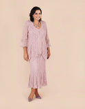 Ann Balon Fortuna soft pink three-piece Italian lace outfit with camisole, fluted skirt and matching jacket