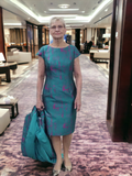 Premier Veni Infantino Designer Range: Finely Tailored Jade Brocade Dress and Coat with Fuchsia Accents -| 992012b.