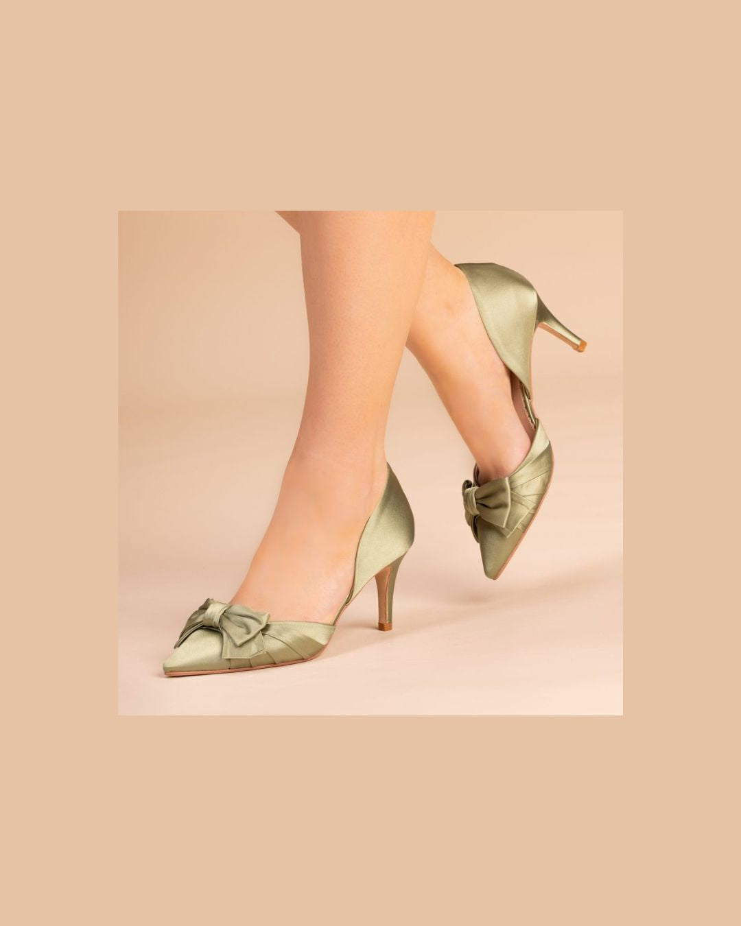 Olive satin Pointed Court shoe with bow - MARGO- In our mother of the bride and groom shoe range