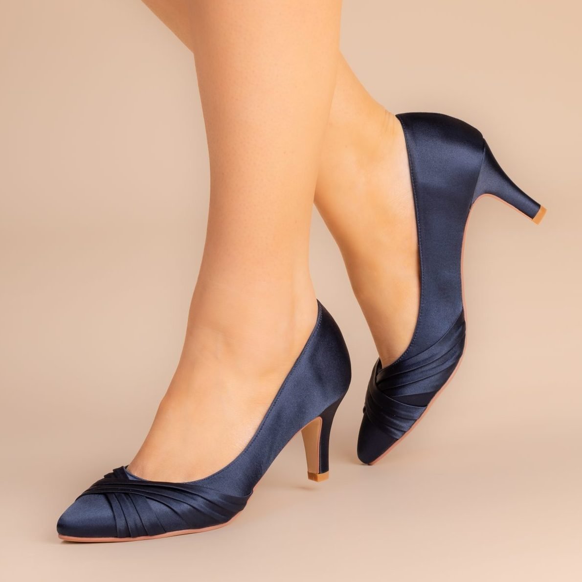 Navy satin court shoe with a mid heel SALLY -Part of our Mother