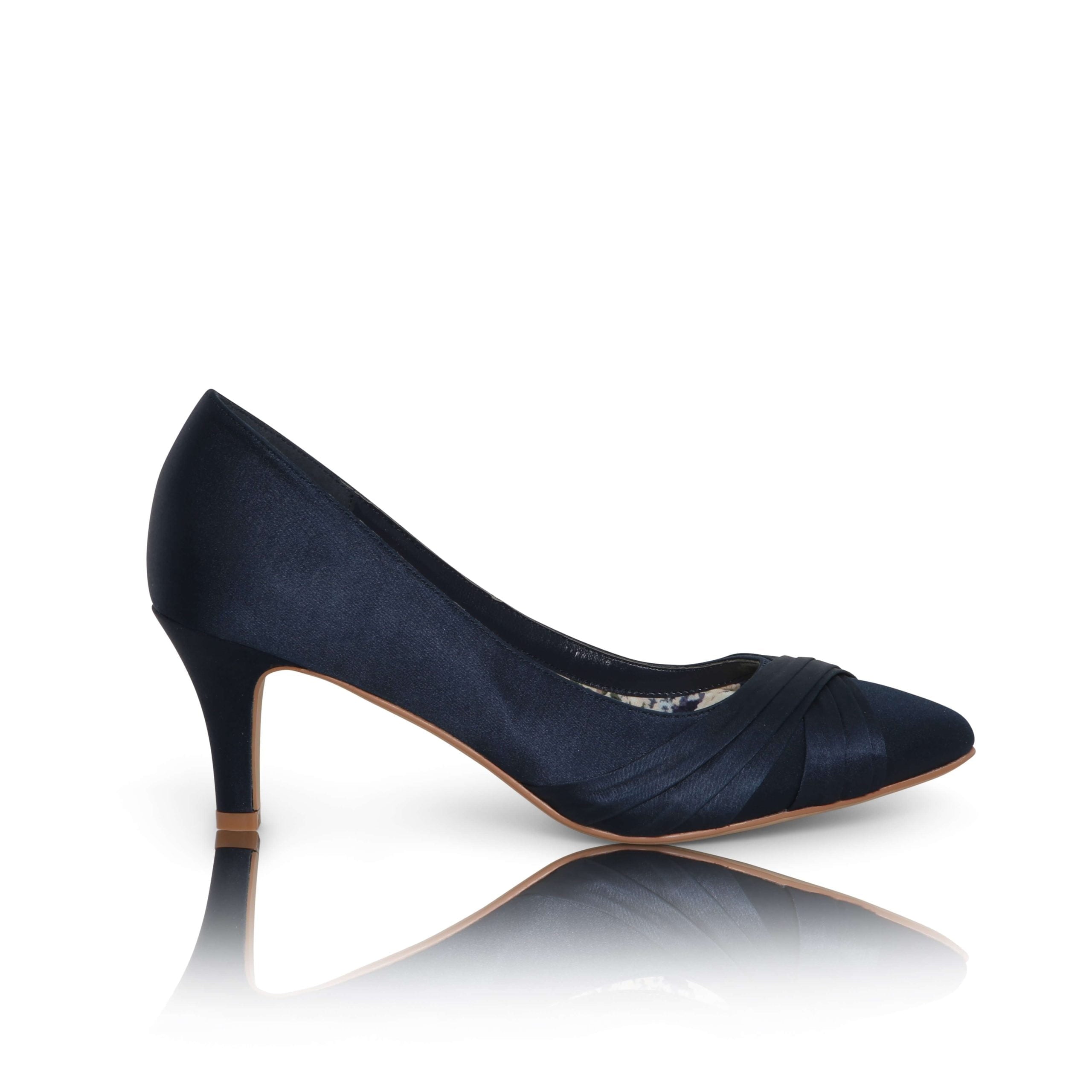 Navy satin court shoe with a mid heel - SALLY -Part of  our Mother of the Bride shoe collection