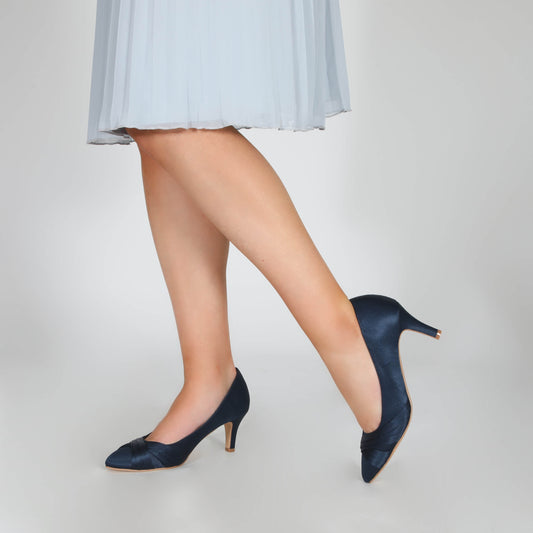 Navy satin court shoe with a mid heel - SALLY -Part of  our Mother of the Bride shoe collection - Ever Elegant