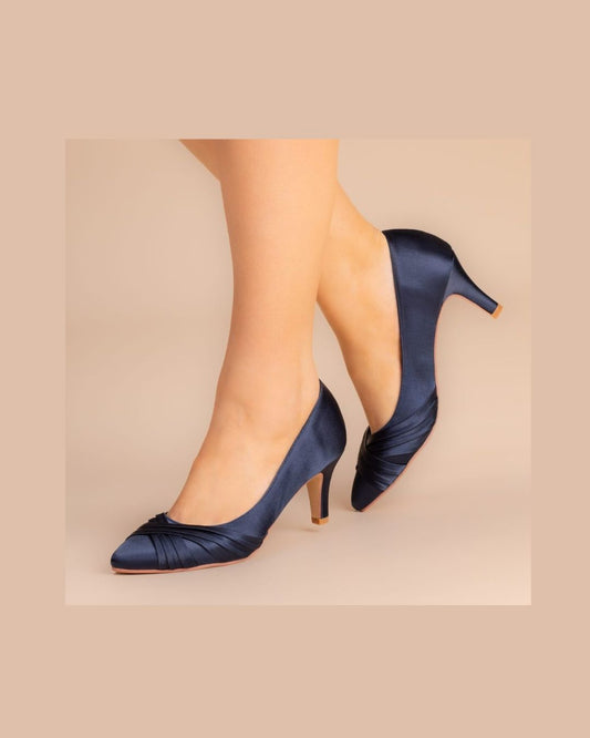 Navy satin court shoe with a mid heel - SALLY -Part of  our Mother of the Bride shoe collection - Ever Elegant