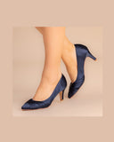 Navy satin court shoe with a mid heel - SALLY -Part of  our Mother of the Bride shoe collection