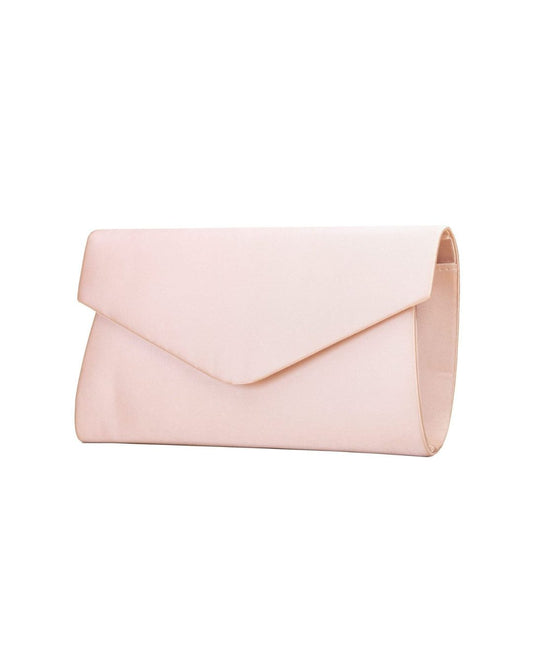 Elegant blush pink satin evening bag with detachable strap