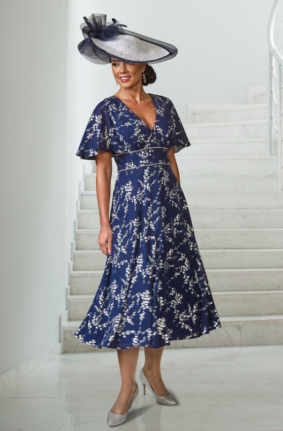 Stunning navy and silver Occasion Dress from the  Veromia designer range, part of our Dress collection. VO0250