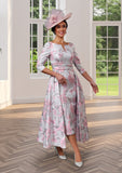 Silver and pink brocade mothers dress for a wedding
