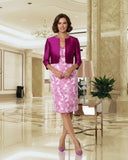 Raspberry floral mother of the bride dress with matching cropped jacket by Veromia