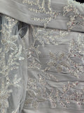 Close up of detail on the Irresistible Bardot neckline mother of the bride dress