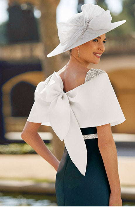 Navy and ivory mother of the bride midi dress with organza collar