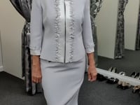 Couture Club Silver & Ivory Dress with Jacket – Elegant Wedding Outfit- 5G256