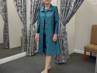 Jade & Fuchsia Brocade Dress with Matching Coat – Mother of the Bride Outfit -992012