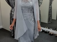 Stunning Silver Beaded Lace and Crepe Dress with Chiffon Coat, part of our Veni Infantino designer range,| 991851.