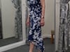 36108- Navy/Ivory Chiffon Dress with high low hemline is part of our Veni Infantino designer Dress collection.
