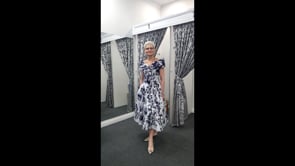Veni Infantino Silver & Navy Brocade Fit and Flare Dress - Perfect for Mothers of the Bride -992560