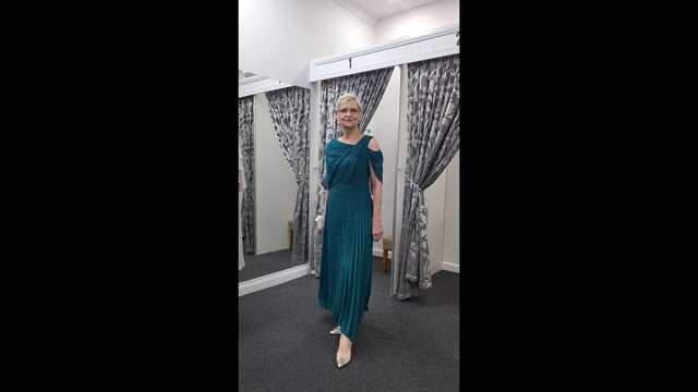 Teal A-Line Dress with unique Shoulder – Veni Infantino | Mother of the Bride-992566