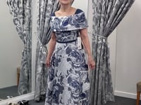 👉 Silver & Navy Fil Coupé Mother of the Bride Dress – Midi Couture Club 1GC8