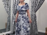👉 Silver & Navy Fil Coupé Mother of the Bride Dress – Midi Couture Club 1GC8