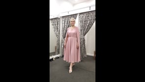👉 Blush Pink Chiffon Mother of the Bride Dress – Cape Sleeve Midi Couture Club 1GA5