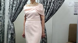 👉 Soft Peach Pink Mother of the Bride Dress – Midi Organza Collar Couture Club 1G296