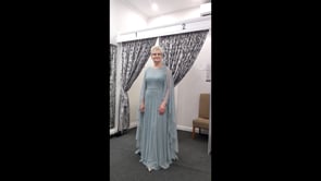 Couture Club 1G1G8 Dusty Blue Beaded Cape Gown – Mother of the Bride or Groom -1G1G8