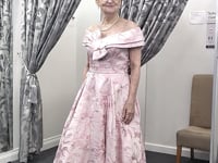 Pink Brocade Mother of the Bride Dress – Off Shoulder Couture Club 1G243