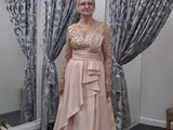 Sand Satin Long Evening Gown with Beaded Bodice – Style 1G1G2