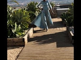 Celadon Satin-Crepe Evening Jumpsuit with Feather Sleeves 1G1A9