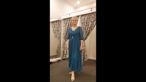 Couture Club Teal Chiffon Tea-Length Dress – Mother of the Bride Dress| 7G1B6.