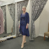 Navy Chiffon Long Coat with Flared Panels & 3/4 Sleeves,Plus size Jacket collection. EE800