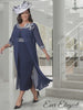 👉 Plus Size Navy Mother of the Bride Dress – with Chiffon Overlay – DU709