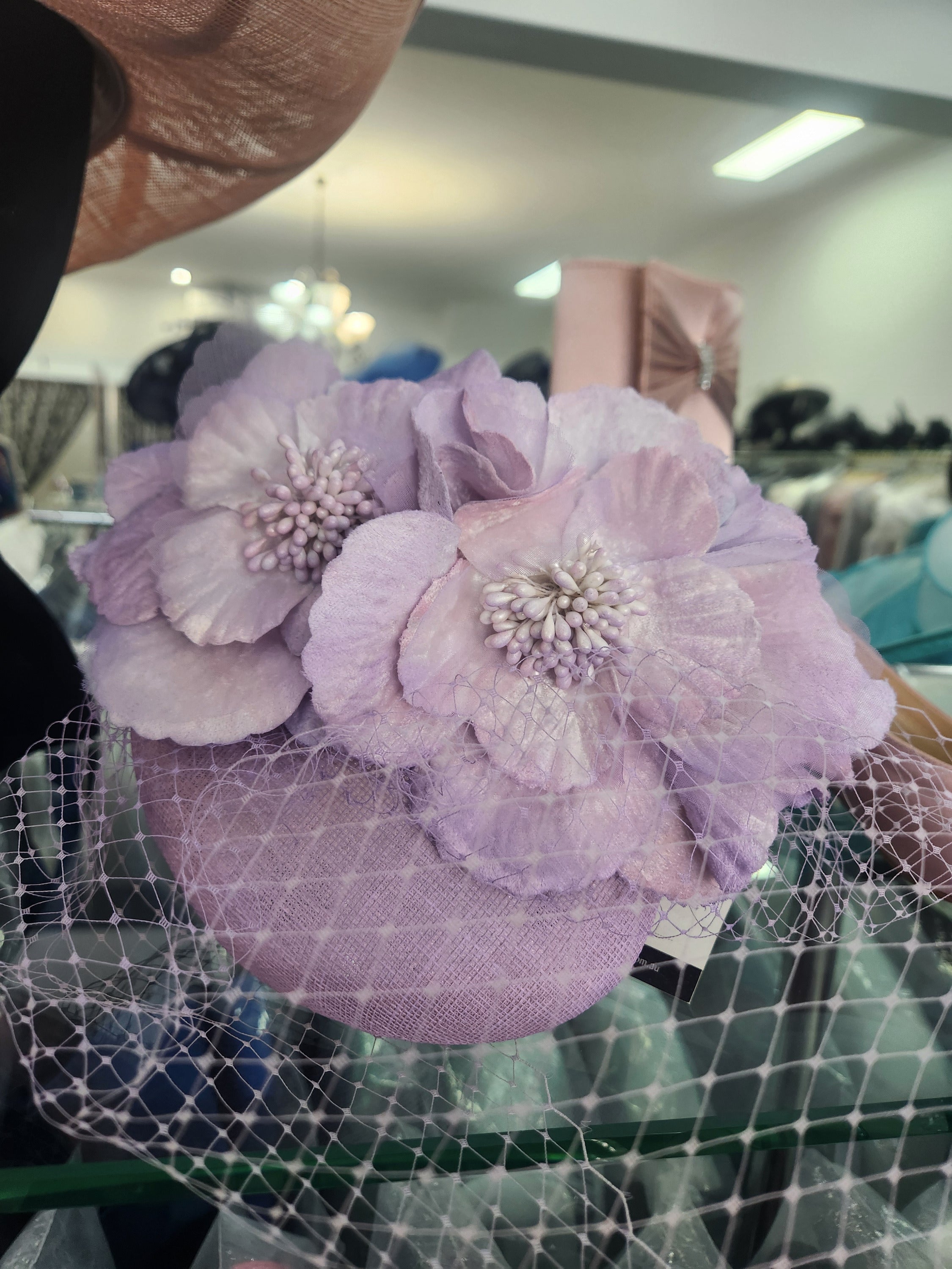 Cupids S202 lilac pillbox fascinator for weddings and race days