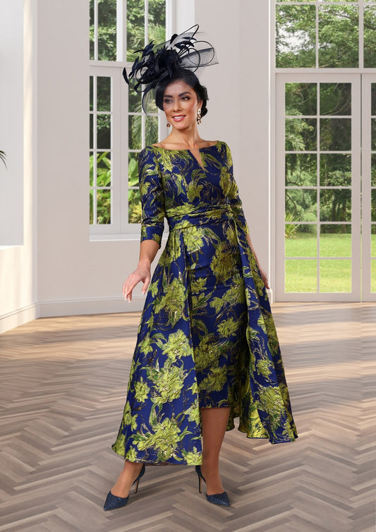 Brocade royal and green dress for the brides mother 