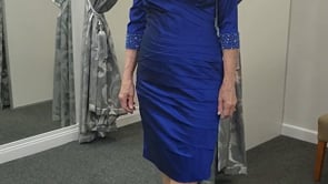 Irresistible Royal Blue Stretch Taffeta Dress with Beaded Neckline and Cuff, IR7165.