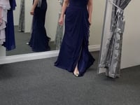 Elegant Navy Off-the-Shoulder mother of the bride or groom Gown, part of our formal Gown collection | 29735.