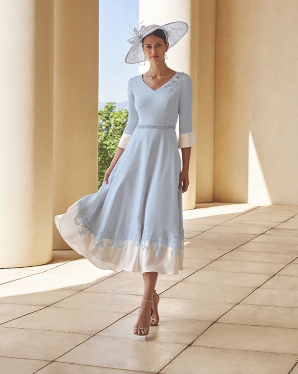 Tea-Length Blue & Ivory Dress Mother of the Bride by Couture Club. | Tea-Length Blue & Ivory Dress Mother of the Bride by Couture Club. |